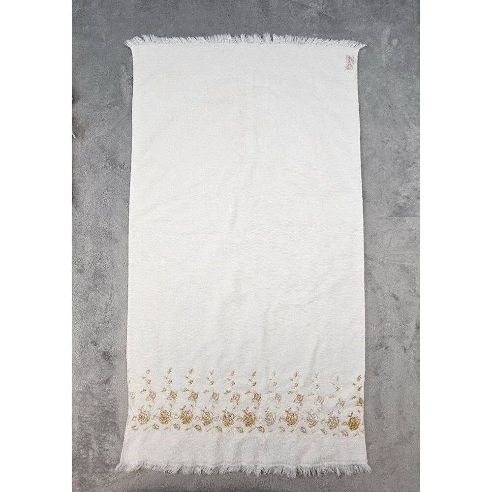 Vintage Dundee Rose‎ Gold Embroidered Towel Set 1 Bath 1 Hand 2 Washcloths USA